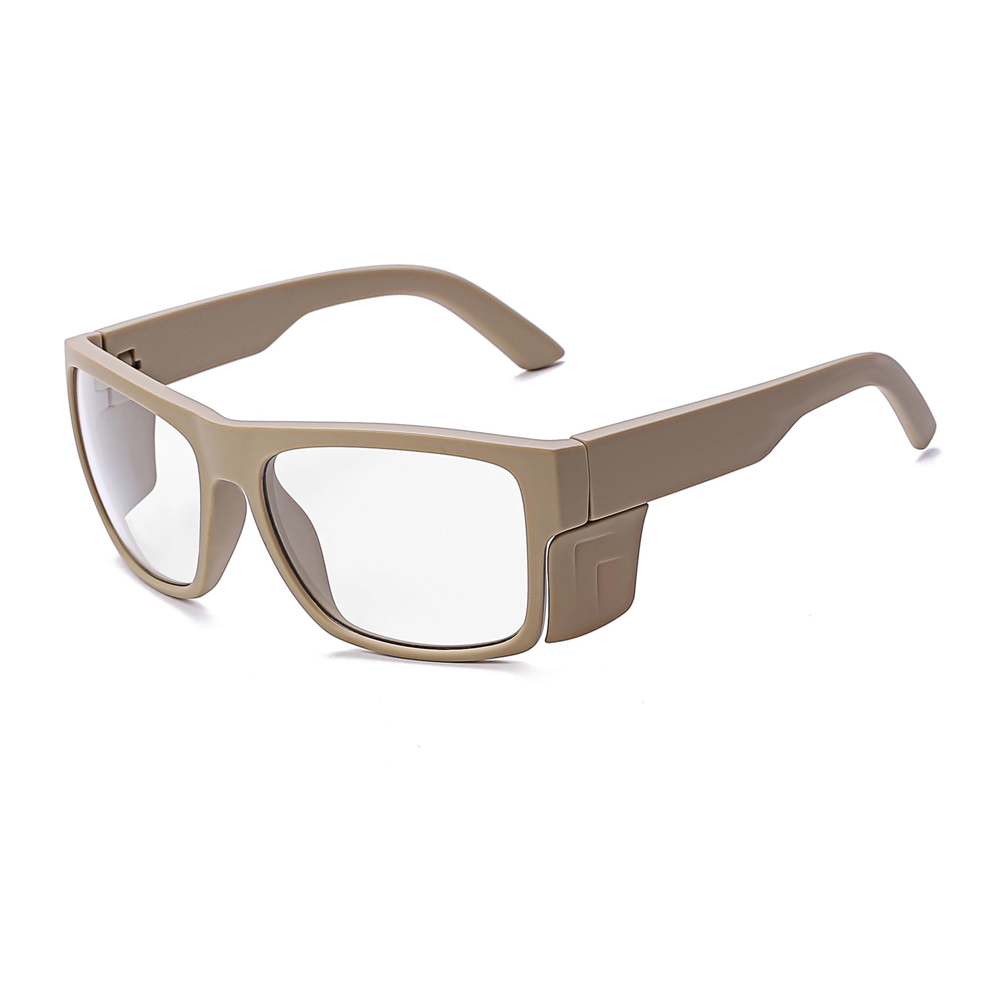 Gafas de sol de seguridad para hombre, color negro mate, lentes de sol de seguridad polarizadas, cumplen con las normas ANSI Z87+, protección UV, Tan fotocromático (sin polarizar)
