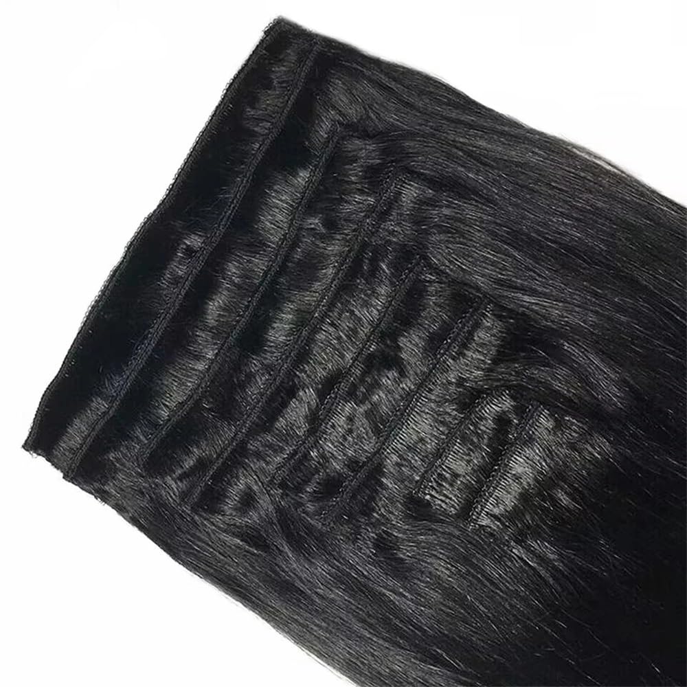 Przedłużki do włosów 35-66 cm, 120 g, 8 sztuk, clip in, gładkie, podwójne pasmo, naturalny czarny (35-66 cm, nr 1B, czarne off) (50 cm)