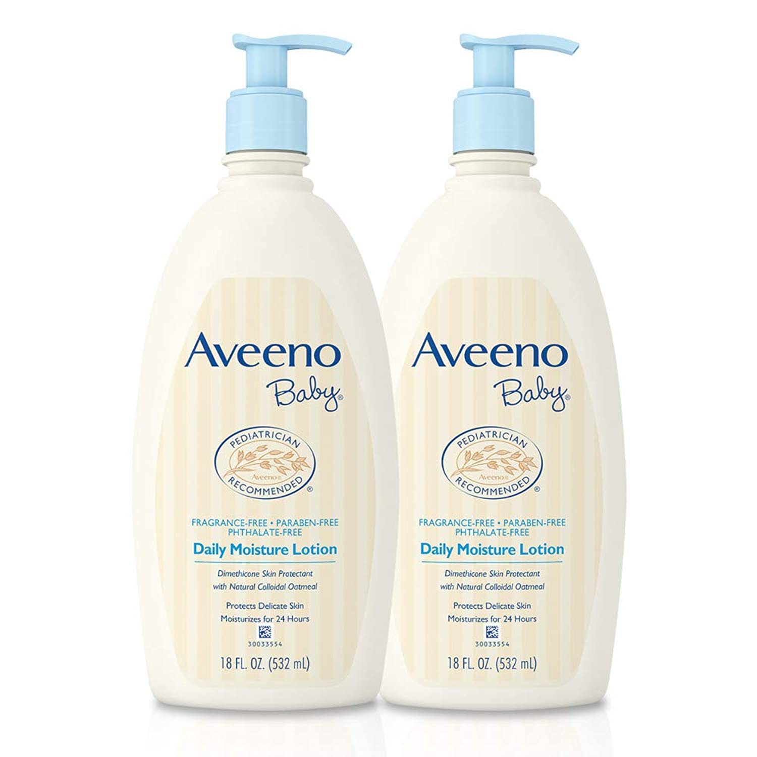 Aveeno Baby Daily Moisture Lotion With Oatmeal & Dimethicone, Fragrance-Free, 18 Fl. Oz, Twin Pack
