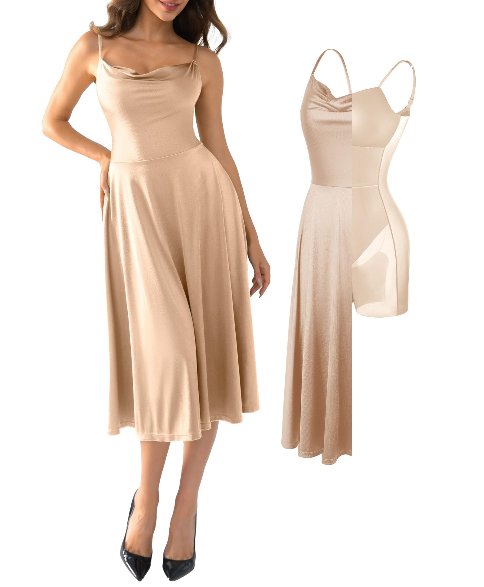Popilush Corset A Line Dress with Built in Bra, Shapewear Midi Dress