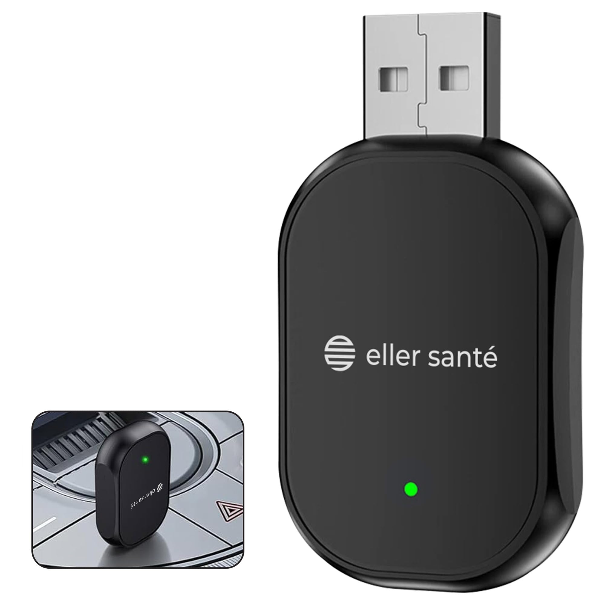 eller santé® DASHELITE 2-in-1 Wireless Car Receiver, Converts Wired Auto Android & CarPlay to Wireless, Bluetooth Connectivity, Only for Cars with OEM Installed Wired Android Auto/CarPlay (Black)