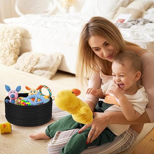 Miniatura 4 de Paquete de 2 cestas tejidas, cuerda de algodón natural pequeña, redonda, decorativa, para juguetes, cesta decorativa para guardería, cestas redondas