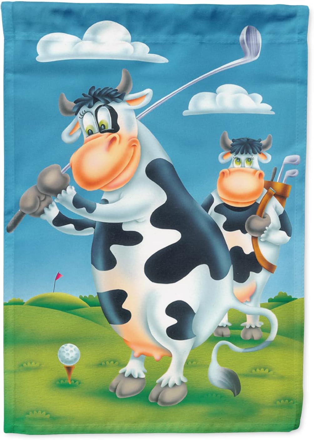 Caroline's Treasures APH0535CHF Cow playing Golf House Flag Large Porch Sleeve Pole Decorative Outside Yard Banner Artwork Wall Hanging, Polyester, House Size, Multicolor