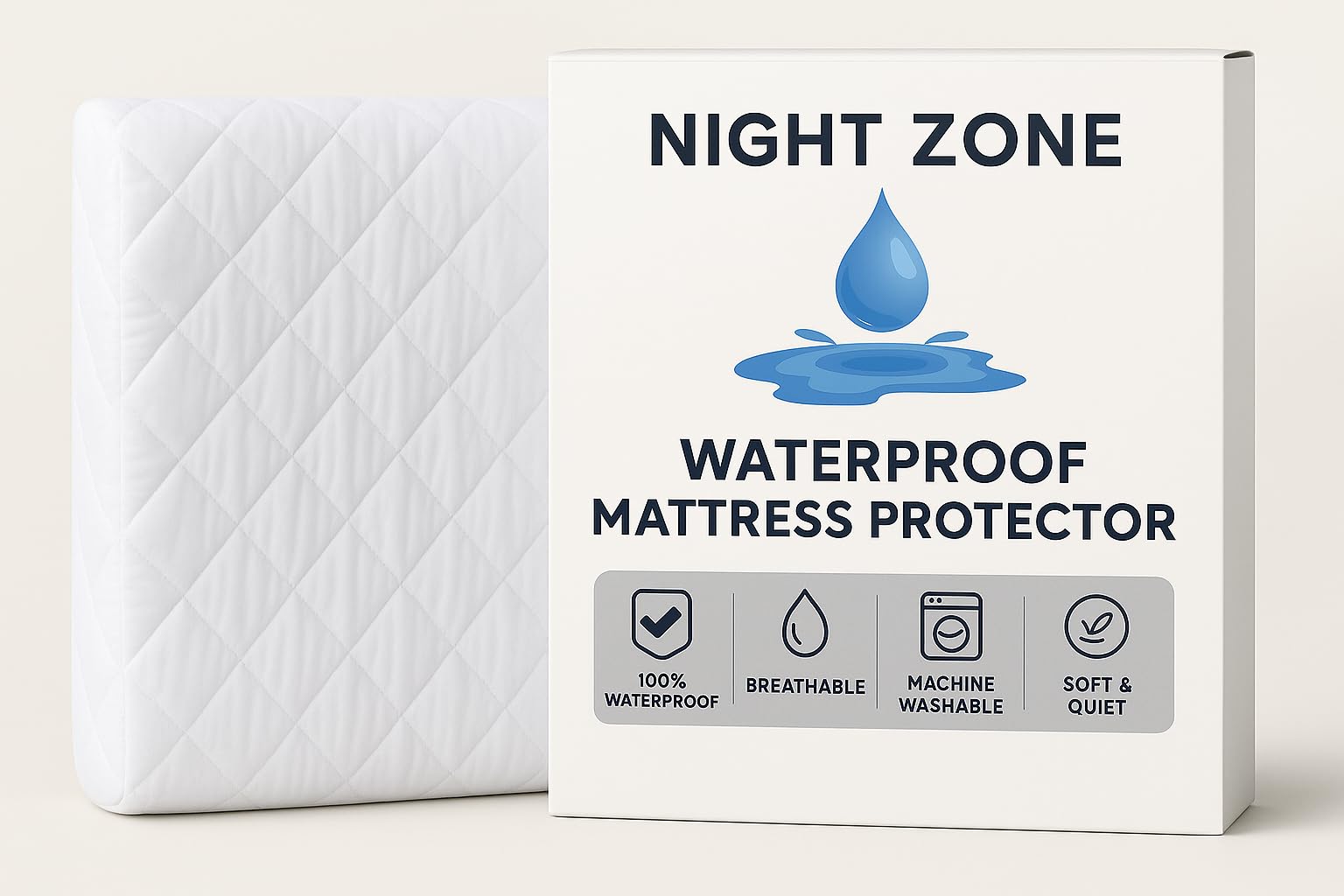 Night Zone Mattress Protector Waterproof Quilted Mattress Protectors Super Soft Cosy Anti ...