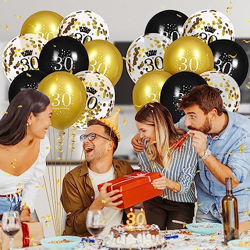 Image of 30th Birthday Balloons for Men, 15 Pcs Black Gold Happy 30th Birthday Balloons for Men Women 30 Years Old Party Decor Supplies