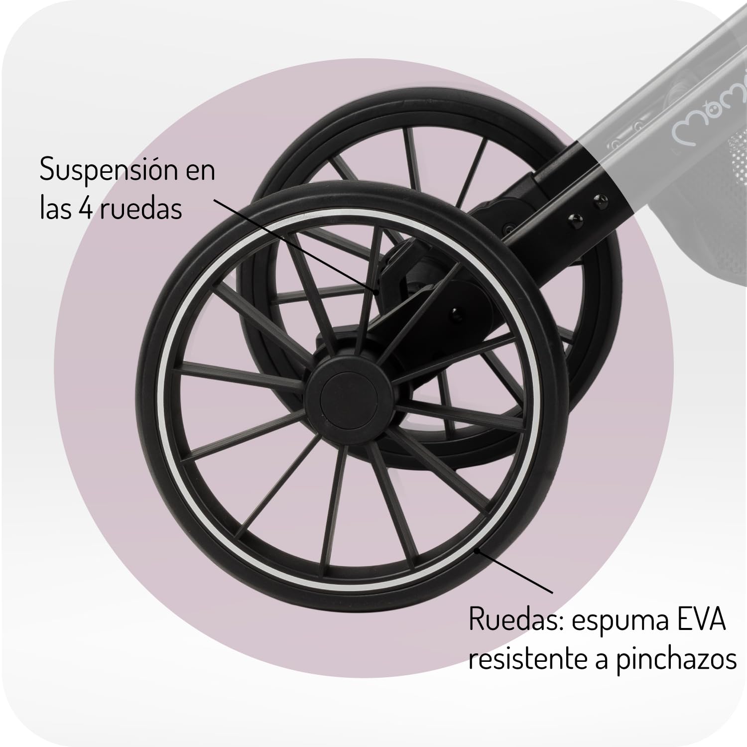 MoMi ESTELLE LIGHT PLUS a partir de los 6 meses (hasta 22 kg), silla de paseo plegable con arnés de 5 puntos, cesta de la compra, barra telescópica, se mantiene de pie plegada