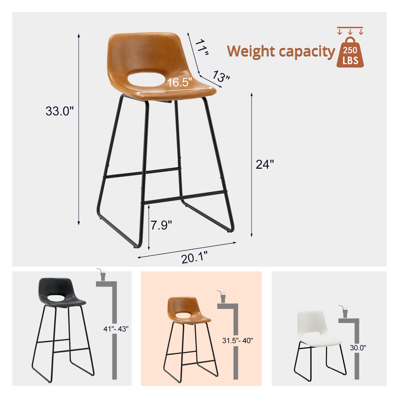 Buy Roxana Boho Counter Height Bar Stools Faux Leather Bar Stools Set