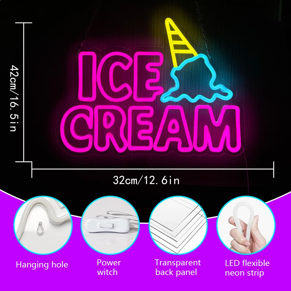 Ice Cream Insegne al Neon Luce Neon a LED Insegne luminose Gelato Alimentata Tramite USB con Interruttore Decorazione di bar, vetrine, negozi, luci al neon