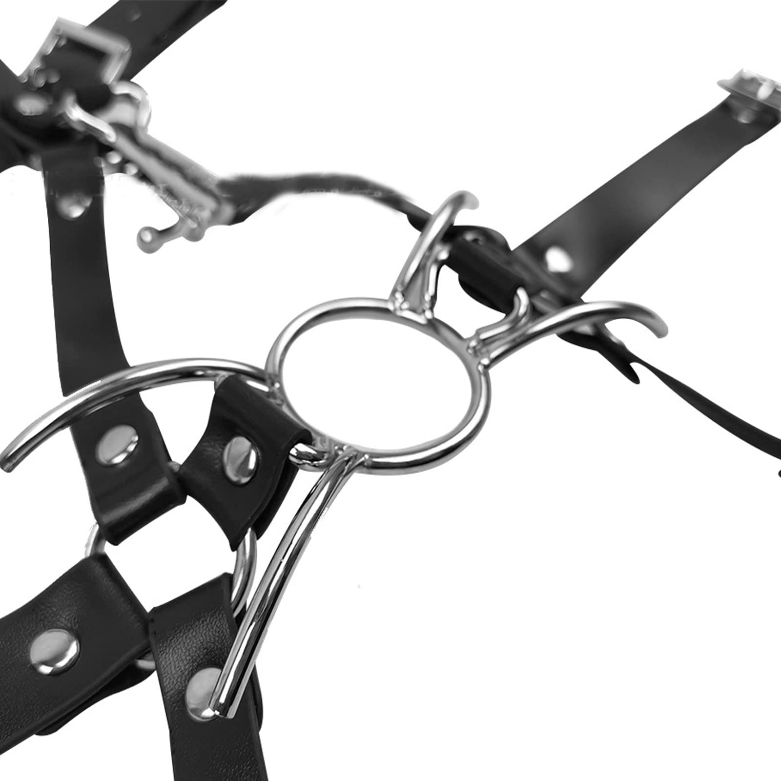 BDSM O Ring Steel Metal Mouth Gag Spider Gag with Ring Steel Spider Gag Mouth Gag Metal Nose Hook with Adjustable Horse Head Bondage Straps Sex Toy for Women and Men