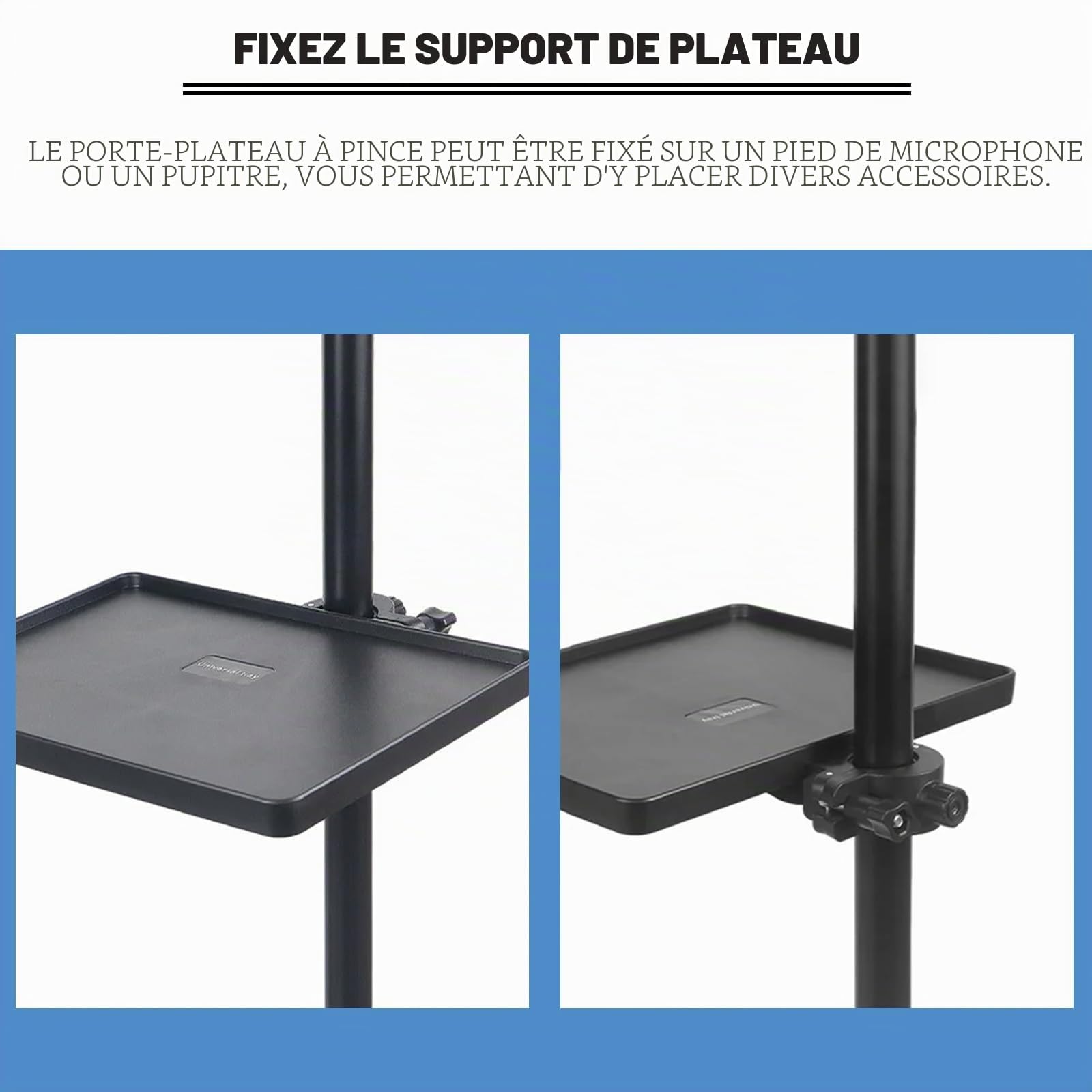 Plateau de Support de Micro Réglable, Plateau de Microphone pour Partitions de Musique, Support Micro pour Diffusion en Direct, Micro sur Pied pour Enregistrement