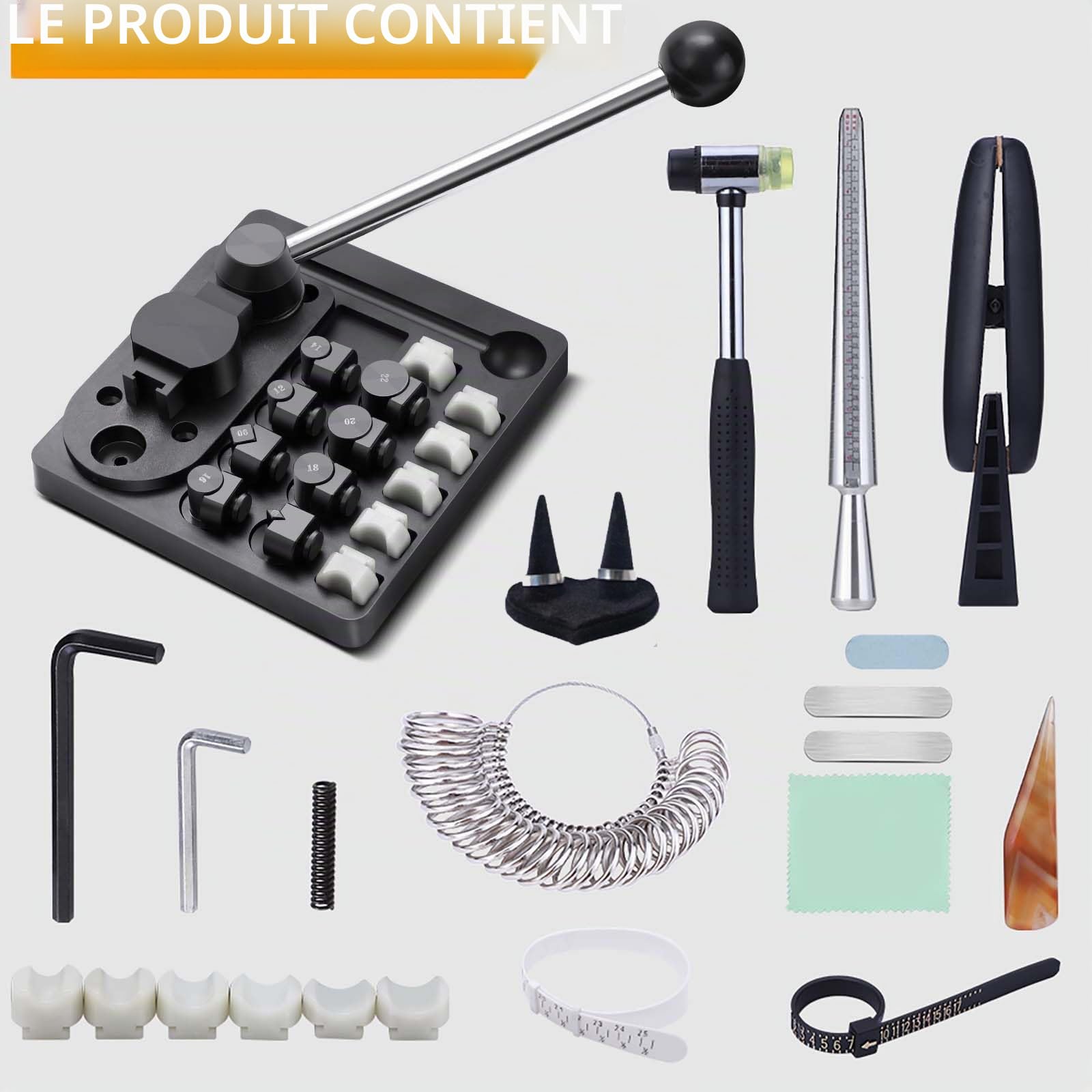 XIIW Outils de Cintrage D'anneaux 31 pièces avec Poignée rallongée de 30 cm | Machine à Plier Les Baguespour avec du nylon meurt 12/14/16/18/20/22mm, Support à bague, outil de mesure pour bagues