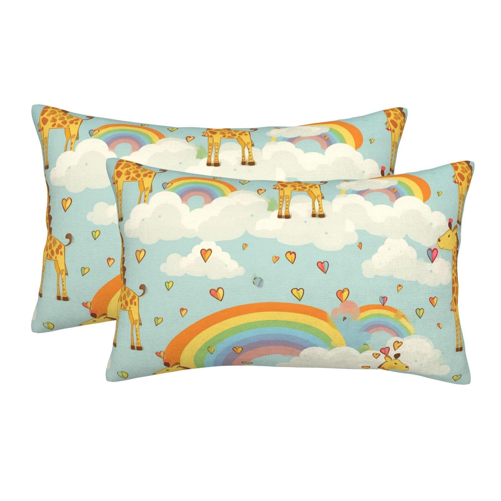 2 Pack Standard Size Pillow Cases for Hair and Skin Soft Breathable Pillow Case Covers with Hidden Zipper Cartoon Giraffe Rainbow Clouds Pillowcase 20"x30" Pillow Cover for Sleeping Gift