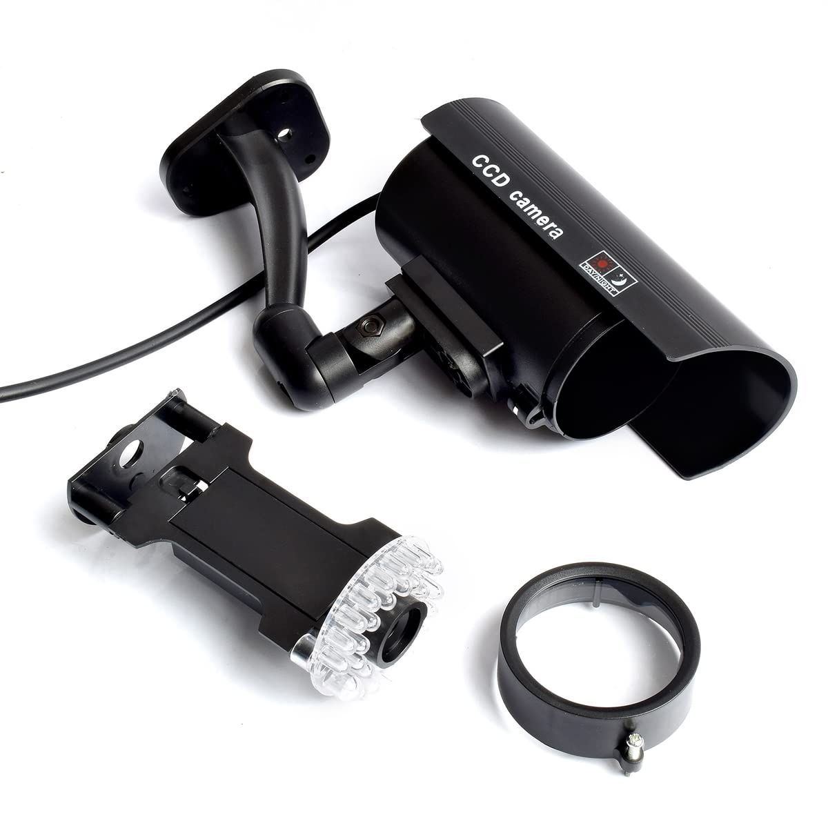 DOCIM Cámara Falsa, Monitor de cámara de simulación, con 30pcs iluminando la luz LED y una luz LED roja por la Noche, para la Seguridad del hogar y Las Empresas Interior/Exterior,Negro,4pcs