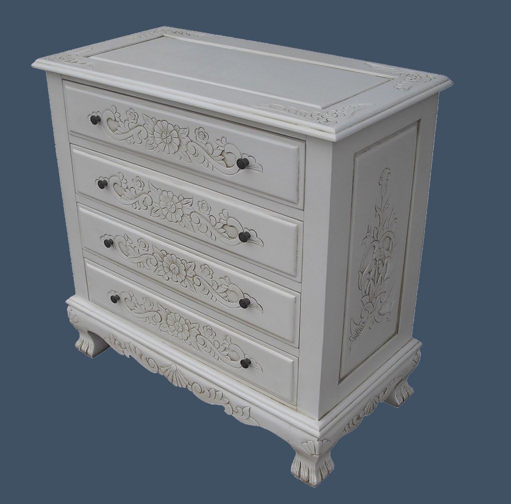 French Furniture, Solid Wood Handcarved Chest of Drawers in Antique