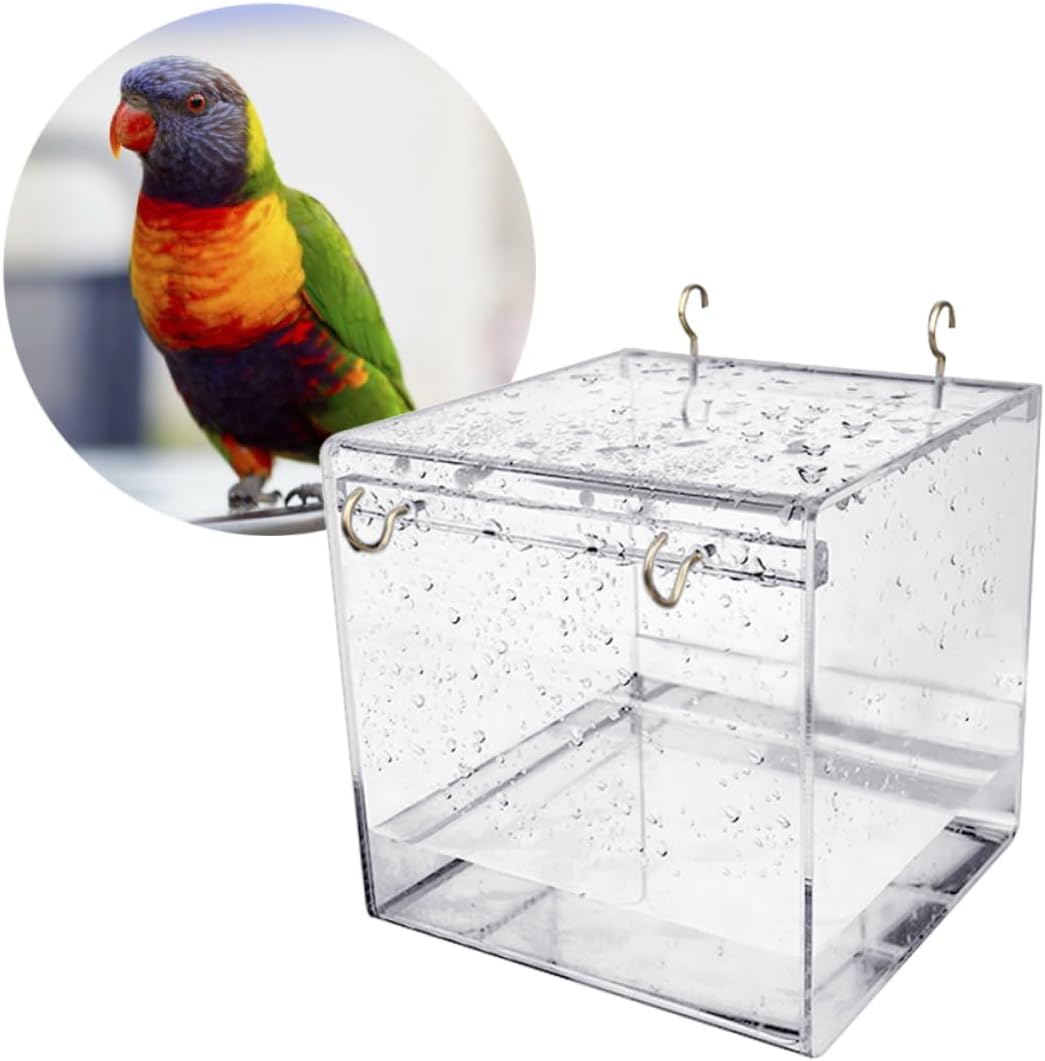 VANZACK Caged Bird Bath for Small Birds Covered Bathing Accessory for Canaries and Parrots Easy to Install