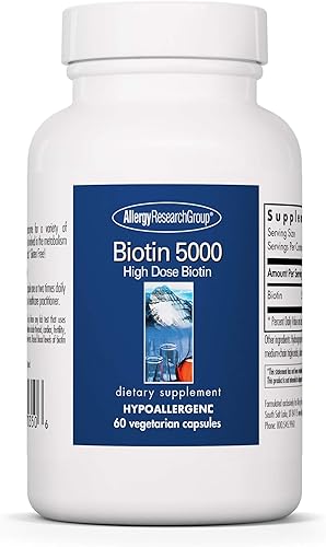 Allergy Research Group Biotin 5000 Suplemento - 5000mcg de biotina, vitaminas para el cabello, la piel y las uñas, dosis alta, cápsulas
