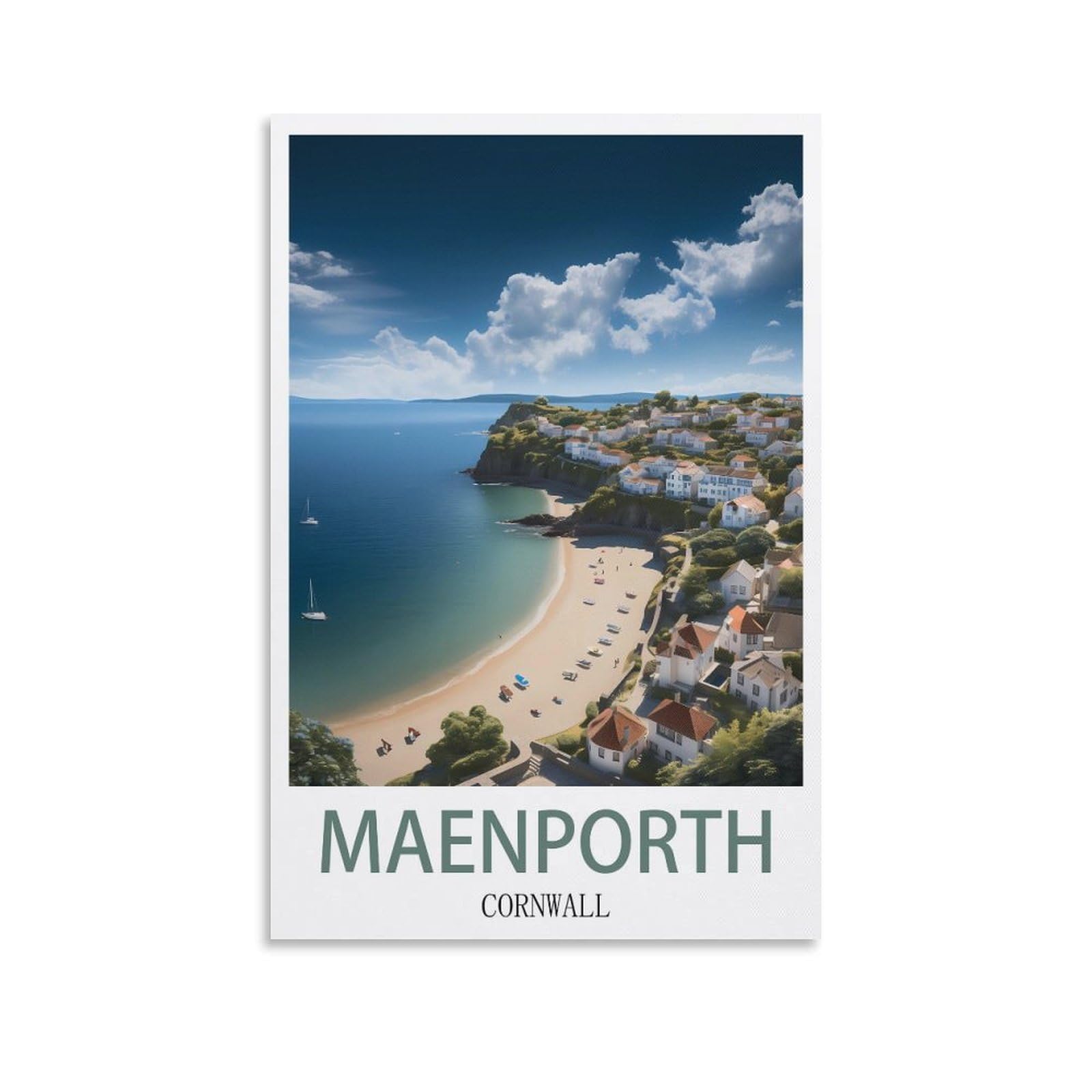 Retro Vintage Wall tin Plaque,Maenporth Cornwalls,Art Plaque Poster Wall Decor for Home Tool Room Bar Club Restaurant Cafe 30x30cm