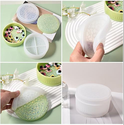 Miniatura 2 de Zayookey Caja de almacenamiento Molde de resina con tapas, moldes de silicona para frascos, caja redonda, moldes de fundición de resina para resina
