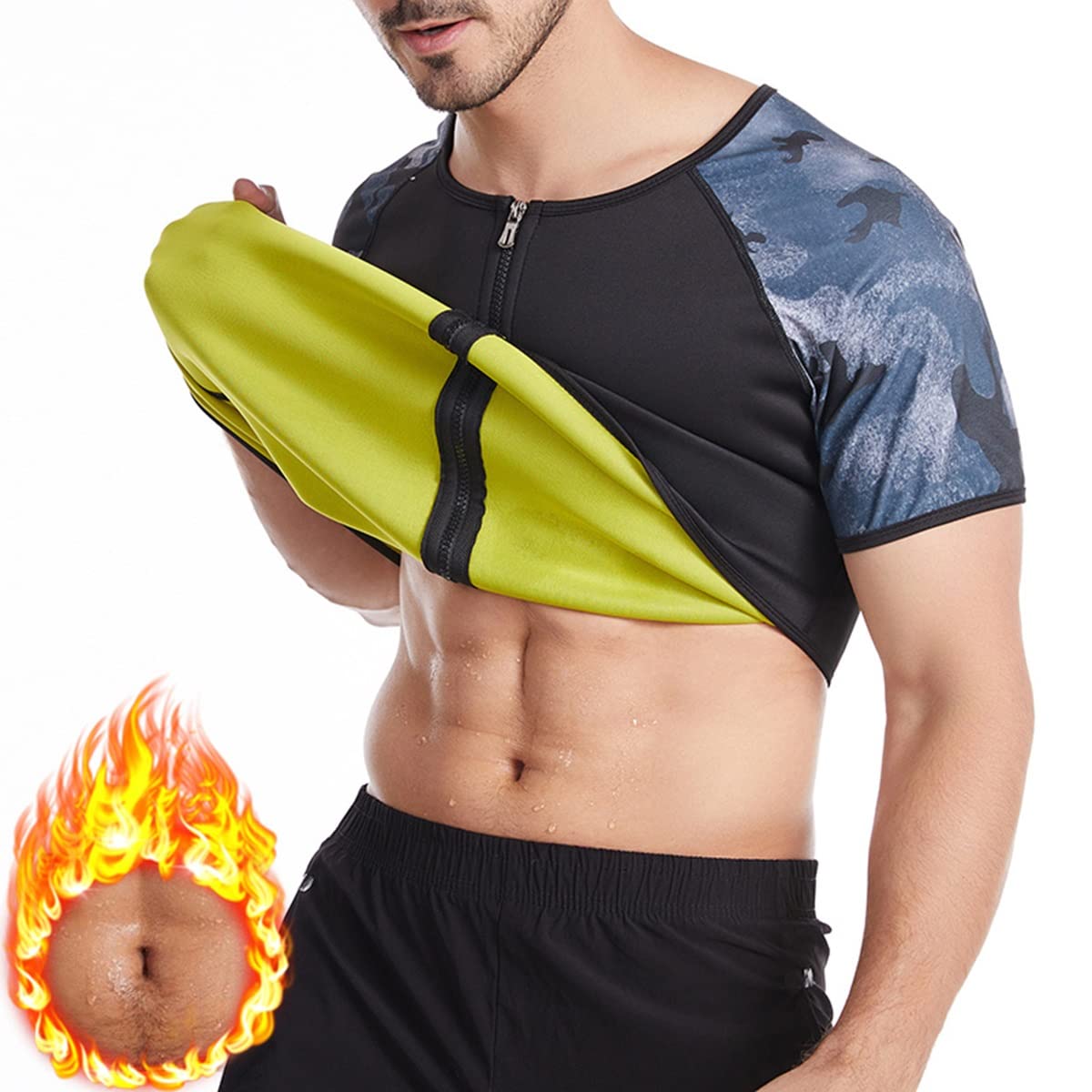 Camiseta de sauna para hombre en talla S color negro con entrenador de cintura y cremallera