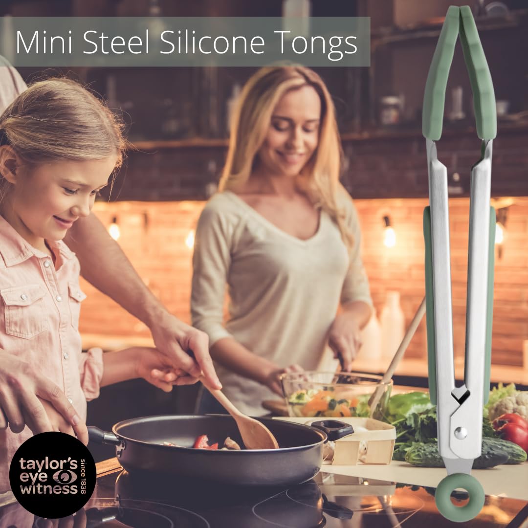 Taylors Eye Witness Small Steel Sage Silicone Tongs, Dishwasher Safe. Sturdy Build - Image 2