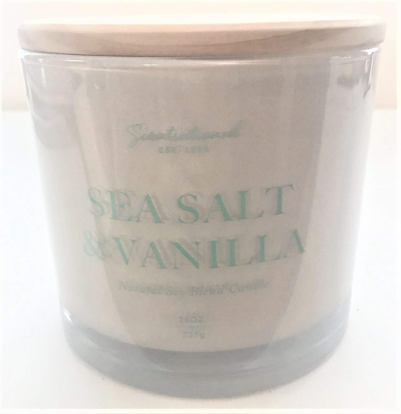 Natural Coconut + Beeswax Scented Candle SEA Salt + Vanilla White Jar with Wooden Lid, 26 Oz.