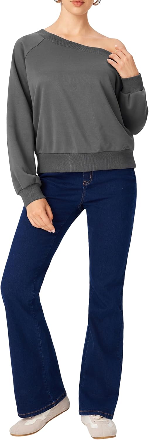 CIDER Womens Off Shoulder Sweatshirt Y2k Fall Fashion 2025 Long Sleeve Pullover Ruched Basic Casual Cute Tops - Image 2