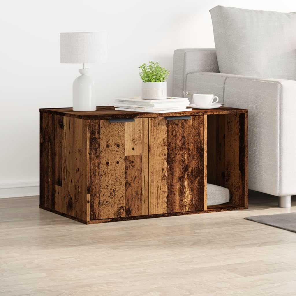 Katzenklo Altholz-Optik 80x50x45 cm Holzwerkstoff, Katzenmöbel mit Versteck, Kratzbaum Ergänzung, Kletterbaum Funktion, Sisal Kratztonne und Liegefläche für Wohnung
