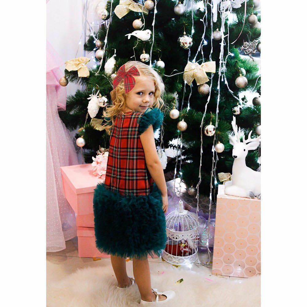 Velvet Plaid Bow Hair Clips and Accessories for Little Girls and Baby Moms - Red Green White Tartan Christmas Fable (4 Pack) - Image 4