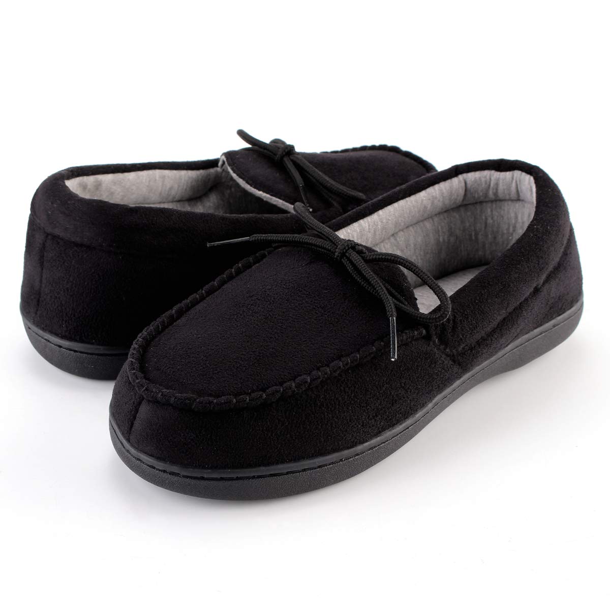 KomForme Mens Memory Foam Slipper, Suede Moccasin Slip On Slipper for Indoor and Outdoor House Shoes, Black,10 M US