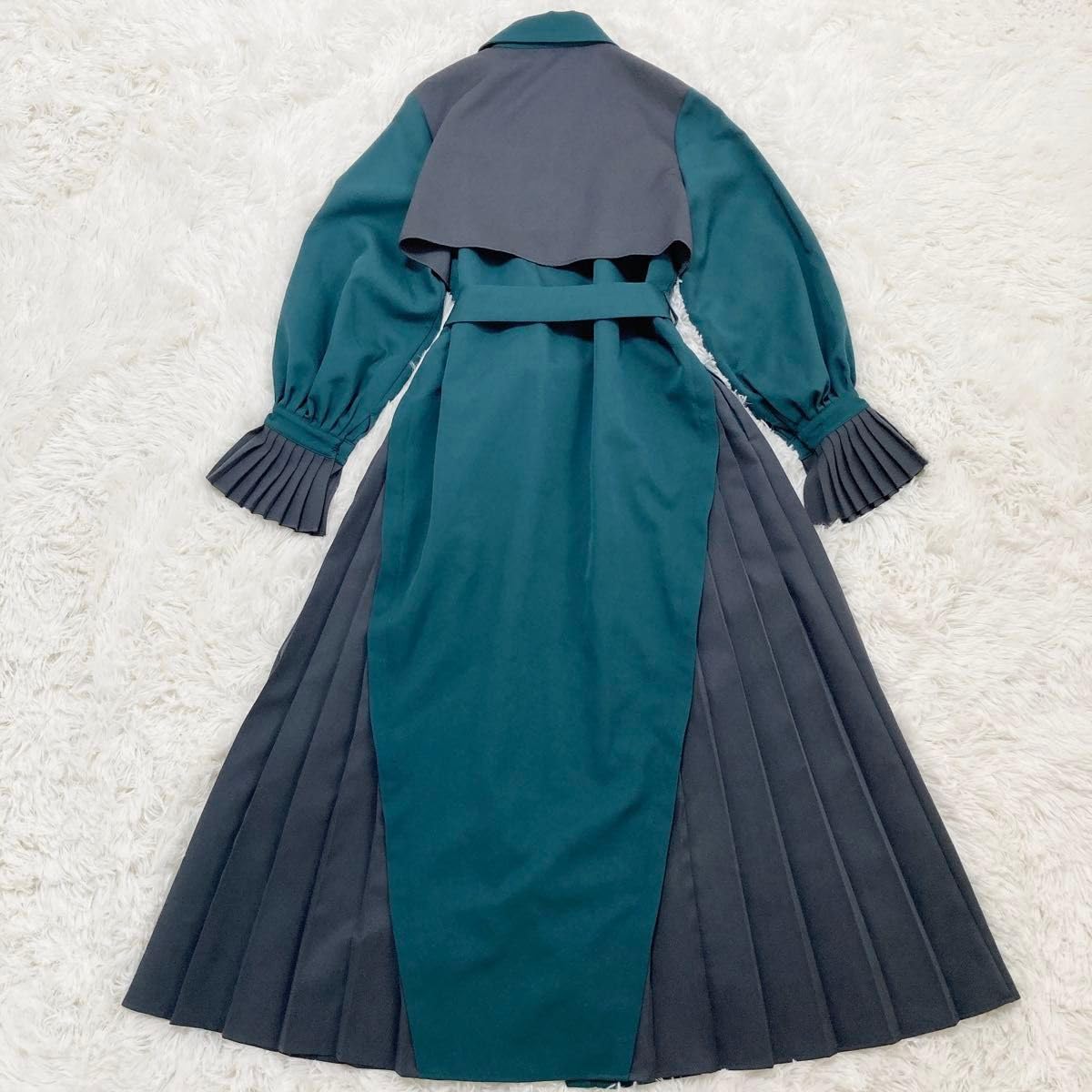 Amazon.co.jp: HARE バイカラー ロングワンピース 長袖 プリーツ 