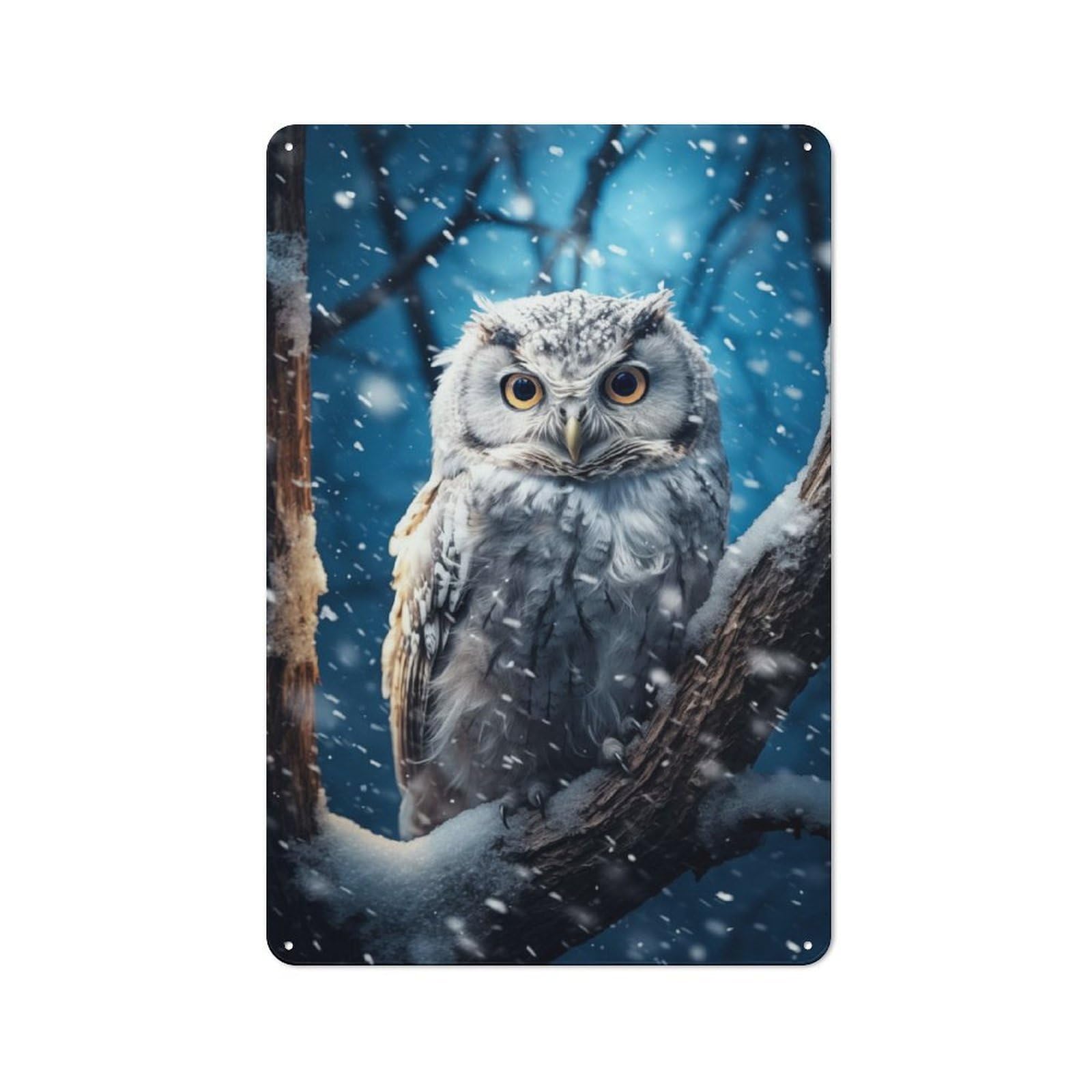Junmoney White Owl In Snow Rustic Tin Sign 30X20cm For Home Bar Wall, For Home Interiors, Feature Walls And Decorative Displays