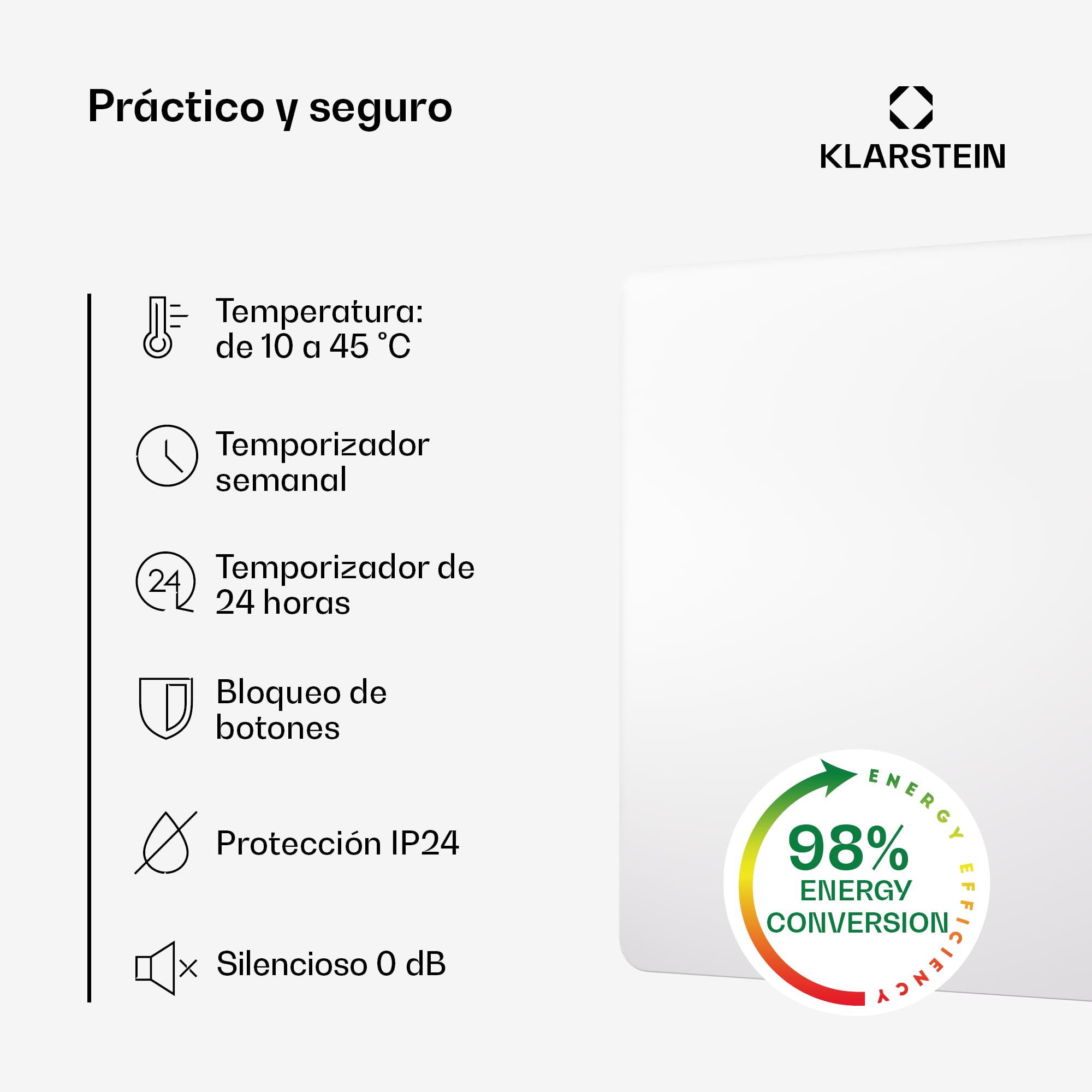 KLARSTEIN Radiador Electrico Bajo Consumo Infrarrojos, Estufa Pared 450W, Detección Ventana Abierta, Temporizador, Emisor Termico, Radiadores Bajo Consumo Electricos sin CO2