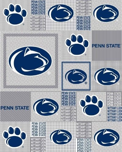 Fleece Penn State University PSU Nittany Lions Grey Patchwork College Sports Team Fleece Fabric Print by the Yard (spenn158s)