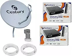 Kit Antena Parabólica Century 60cm, Receptor Mídia Box B7, 2 Cabos Coaxiais 15m e LNBF Duplo