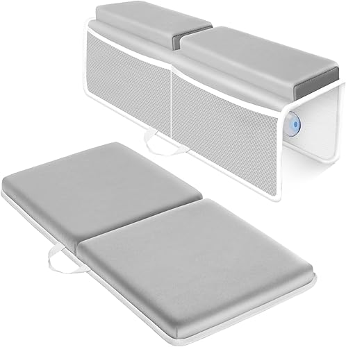 Juego de rodilleras y coderas de baño para el baño del bebé, alfombrilla gruesa de espuma viscoelástica de secado rápido con bolsillos organizadores