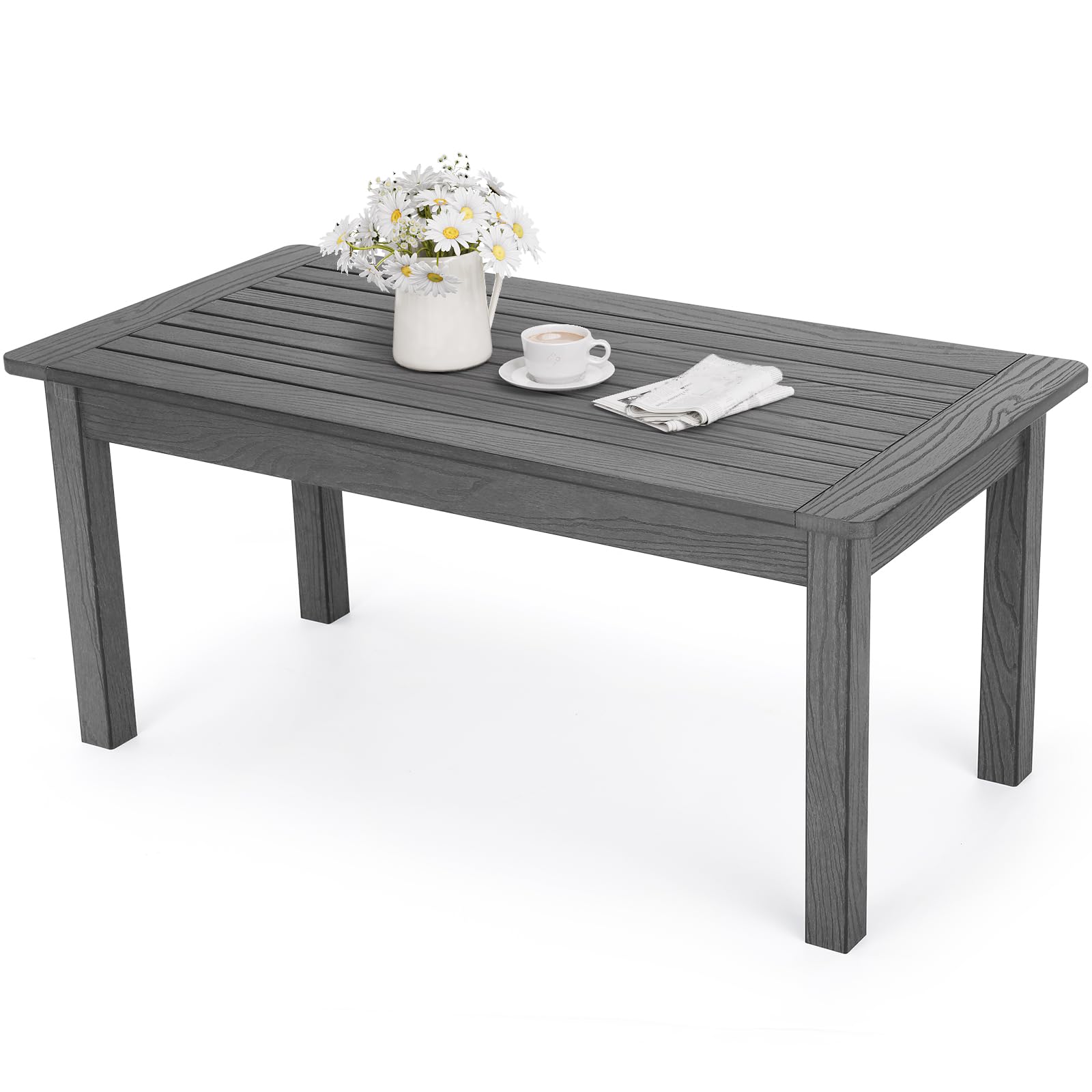 Stoog Outdoor Coffee Table, All-Weather HIPS Patio Coffee Table, for Backyard, Porch, Garden, Pool & Deck, Grey