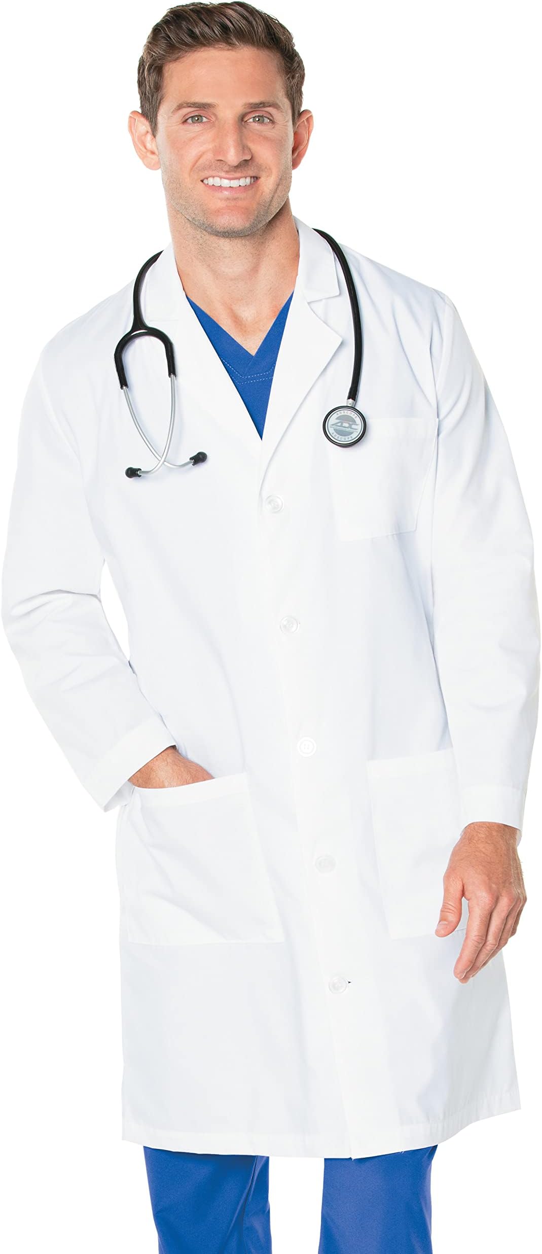 Landaumens Landau Men's 41 Inch Full Length 3 Pocket White Medical Uniform Lab Coat Medical Lab Coat