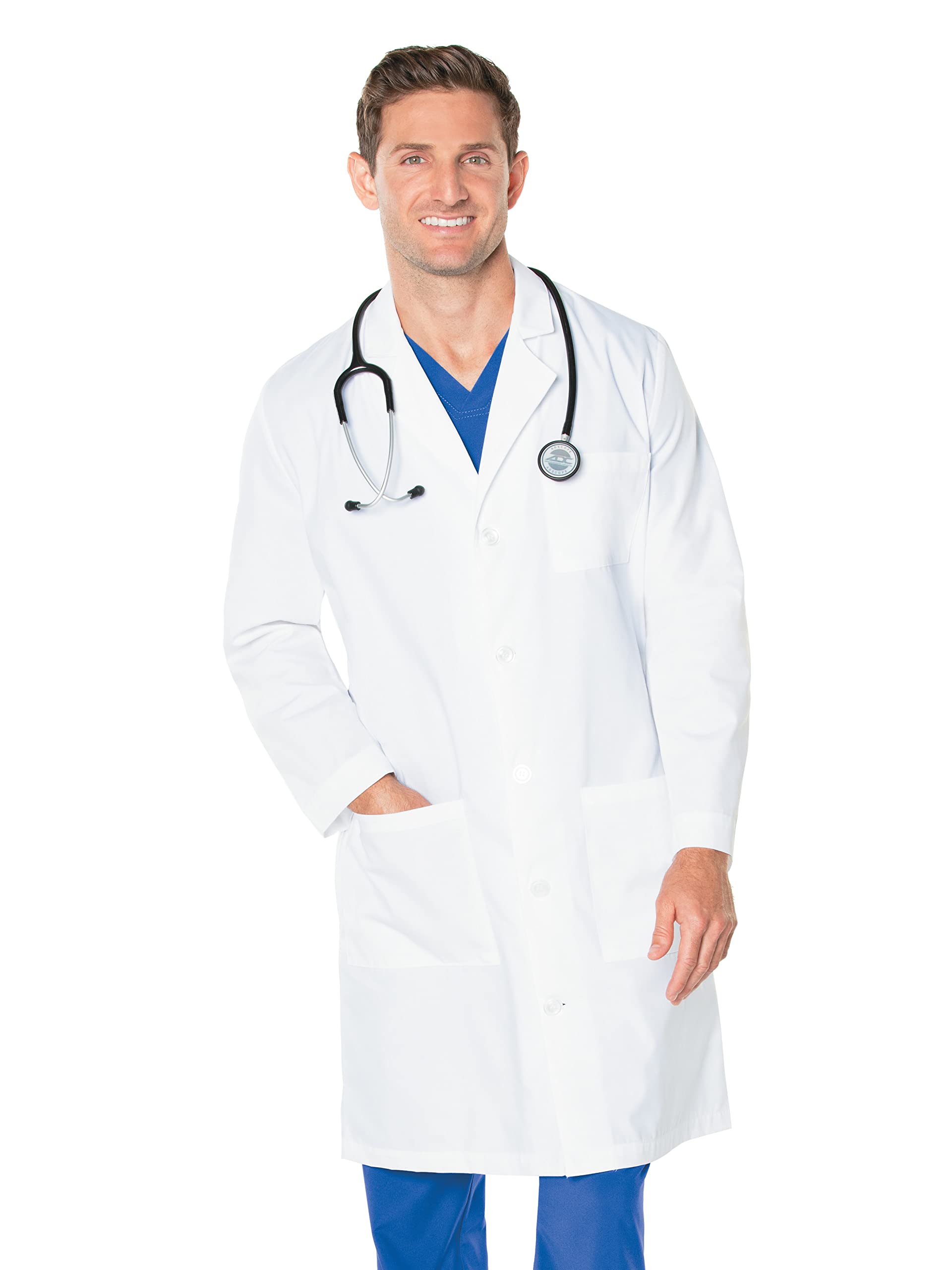 Landaumens Landau Men's 41 Inch Full Length 3 Pocket White Medical Uniform Lab Coat Medical Lab Coat