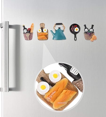 Miniatura 5 de Bonitos imanes para refrigerador, 5 imanes de nevera, juguete de cocina, resina 3D, calcomanías artificiales para puerta de refrigerador, pan