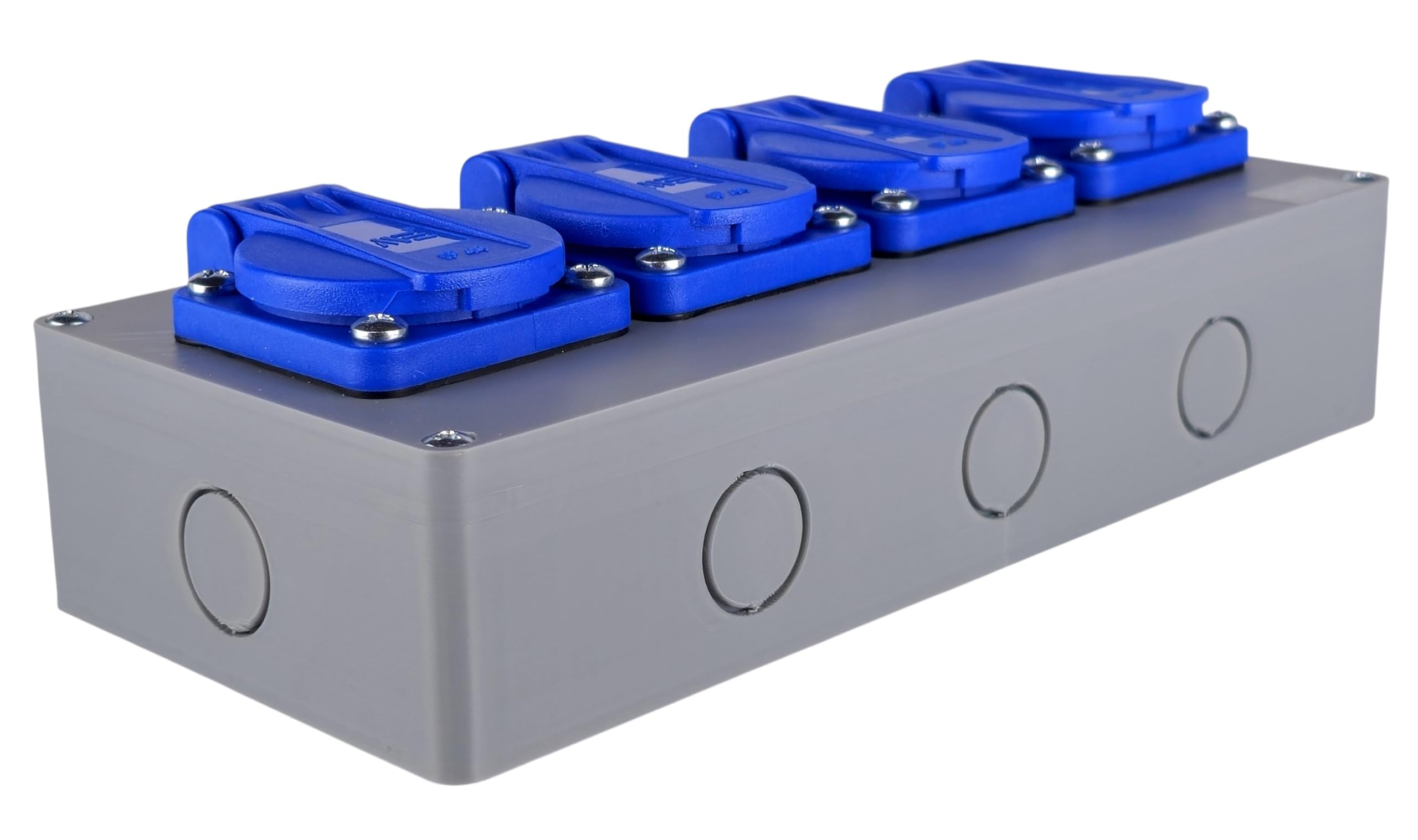 RoadEu Bloc Multiprise IP44 Saillie | 4 Prises Françaises 2P+T 230V/16A | Boîtier de Distribution Pré-câblé avec Presse-étoupe PG13,5 | Répartiteur de Chantier pour Garage, Atelier & Extérieur Couvert