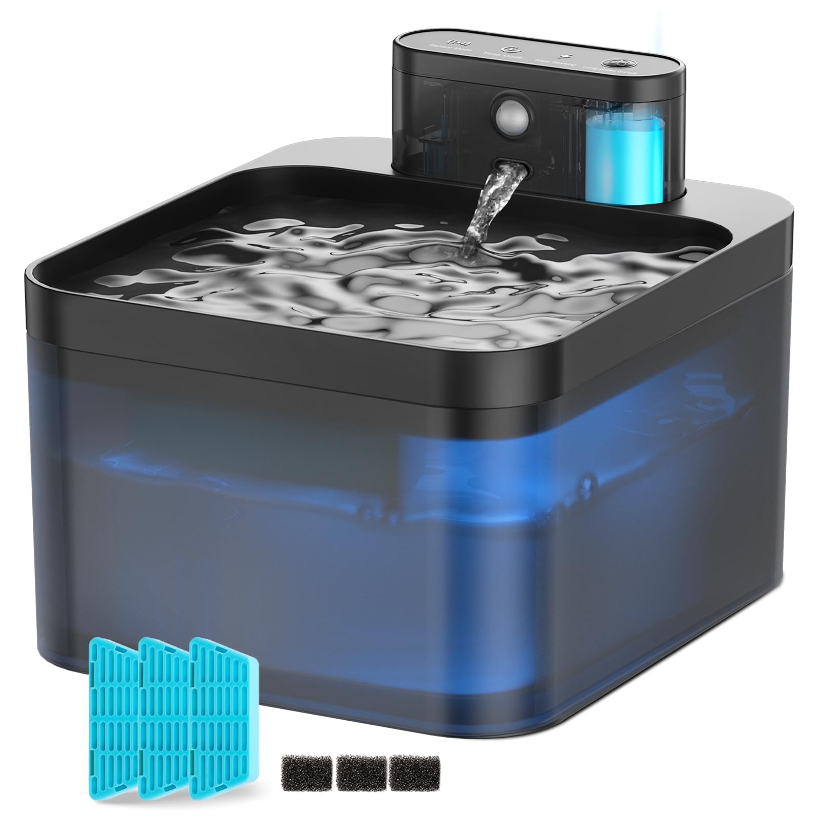 Wireless Cat Water Fountain for Drinking, VinDox 77oz/2.2L Pet Water Fountain 20dB Ultra-Quiet 2700mAh Battery Operated with Motion Sensor for Cats & Dogs(3 Filters + 3 Sponges)