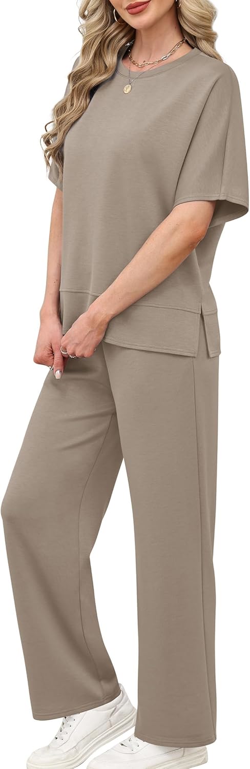 XIEERDUO Women's Side Slit Lounge Sets 2 Piece Travel Outfits Airport Tracksuit Oversized Wide Leg Loungewear S-3XL - Image 4