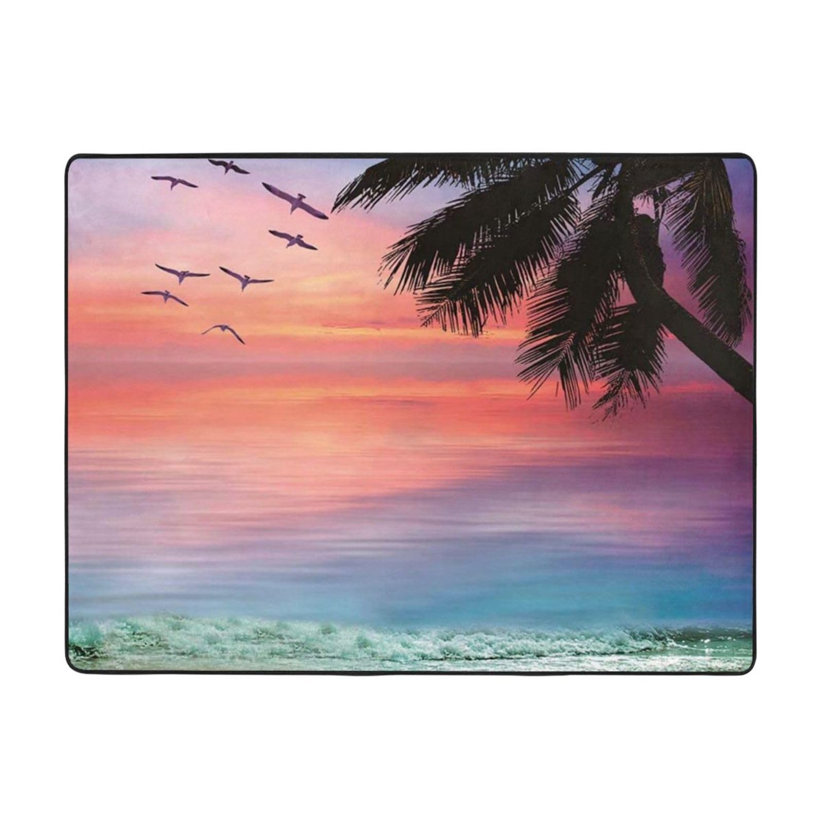Tapis flanelle douce moderne 160 x 121,9 cm motif plage cocotier