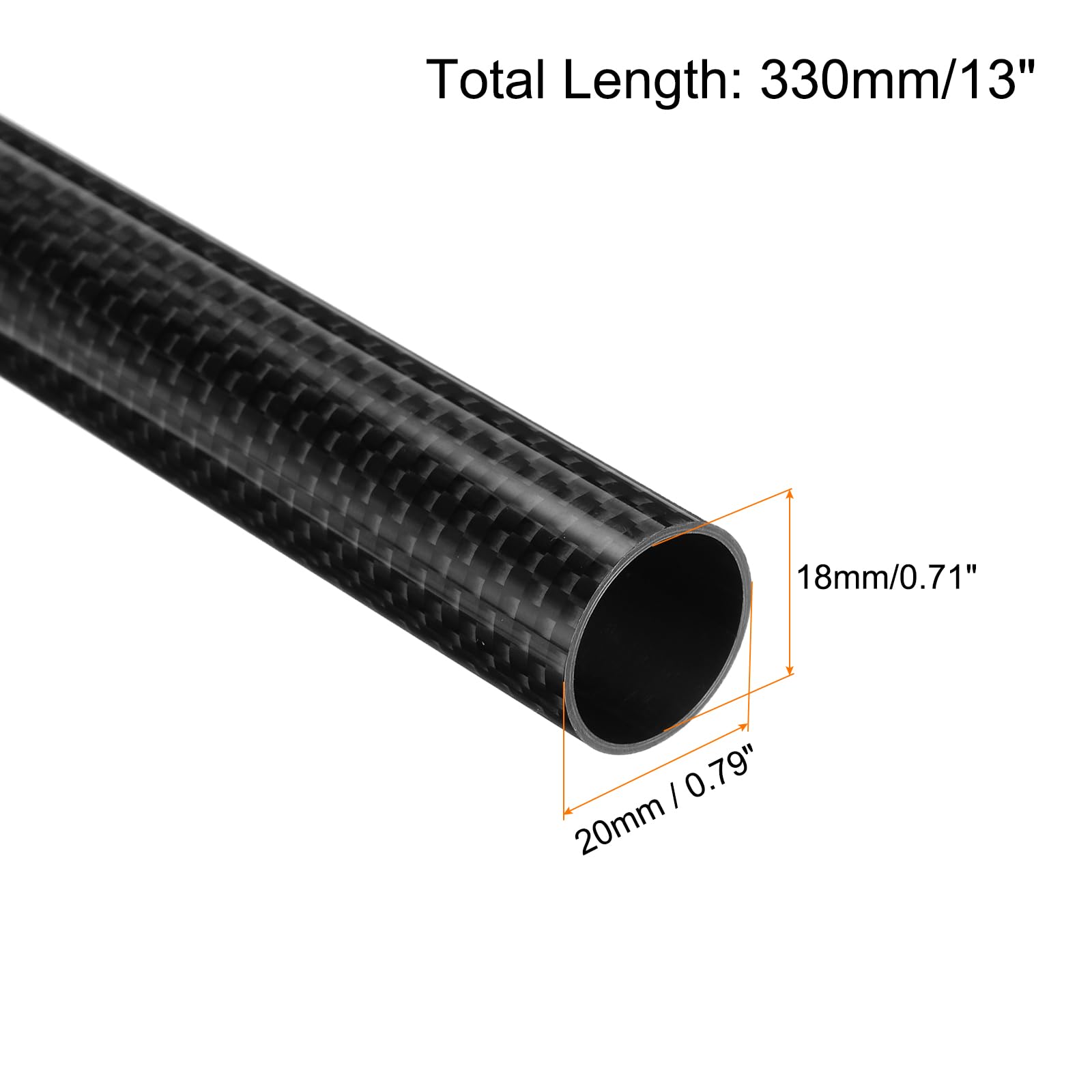 QUARKZMAN 2Pcs Tubes en Fibre de Carbone 18 x 20 x 330mm Surface Brillante Tige en Carbone Enroulée en 3K pour avion RC, Quadricoptère, Multicoptère