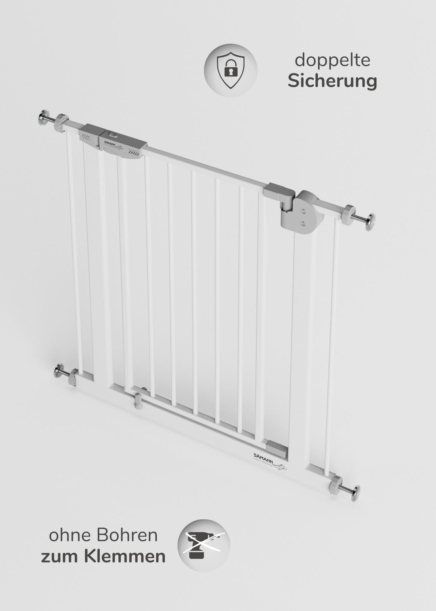 Sämann Türschutzgitter & Treppenschutzgitter zum Klemmen ohne Bohren | für Öffnungen von 112-127 cm | selbstschließendes Absperrgitter mit Verlängerung | Absperrgitter | mit Y-Spindel