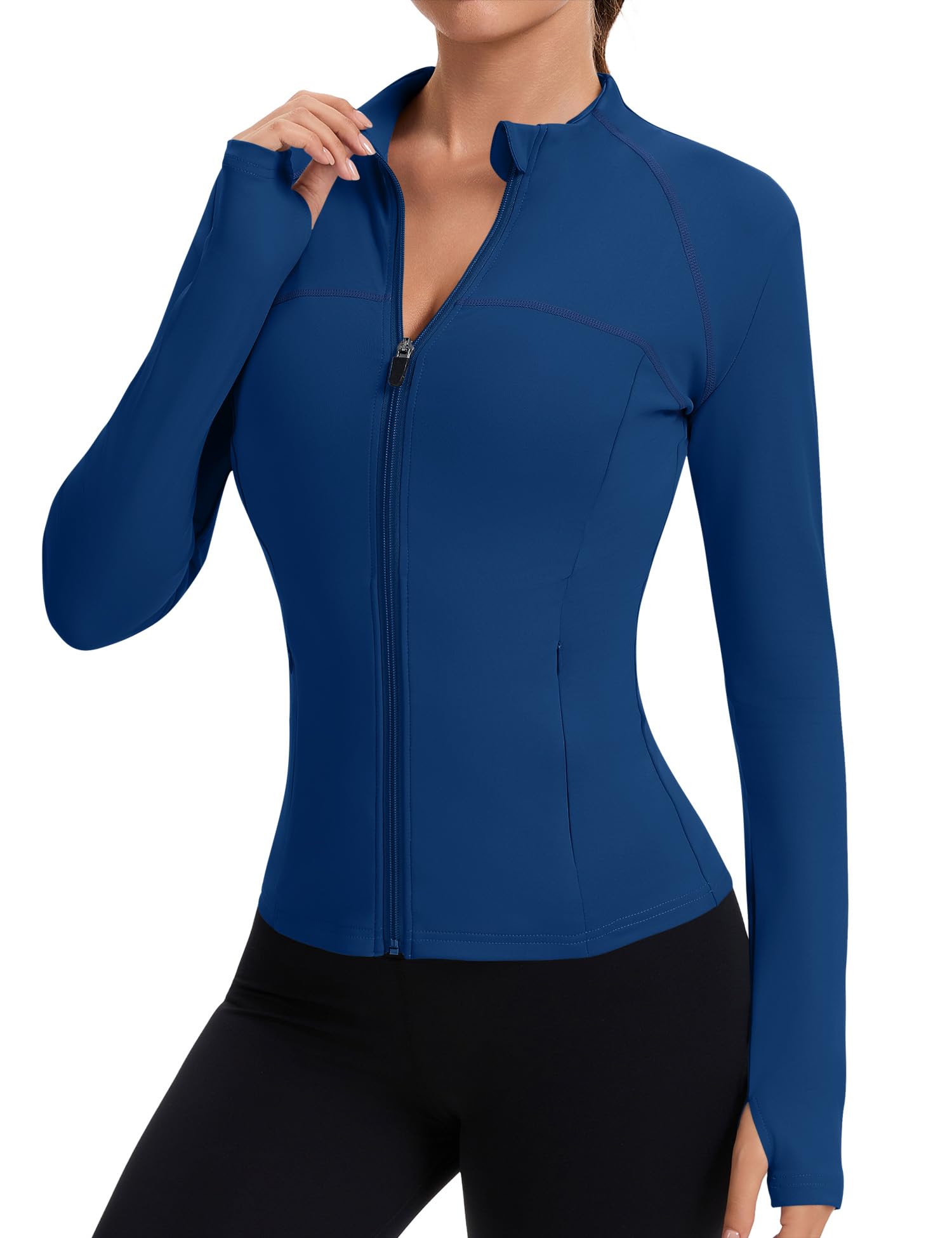 Rapbin Women's Full Zip Workout jackets Runing Slim Fit Athletic Tops With Thumb Holes