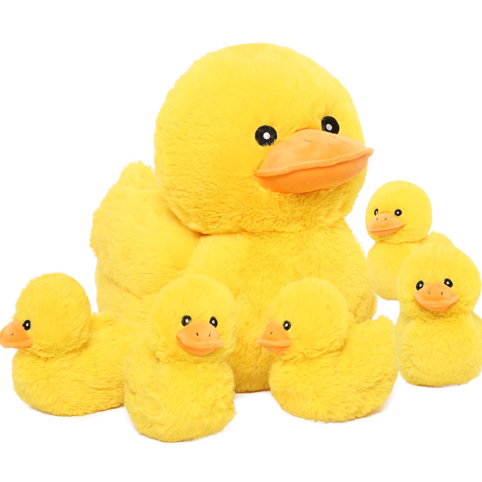 MorisMos Gelb Enten Kuscheltier XXL mit 5 Babys im Bauch, 40cm Cute Plüschtier Enten Duck, Weich Plüsch Duck Stofftier Spielzeug, Geschenk Kleinkind