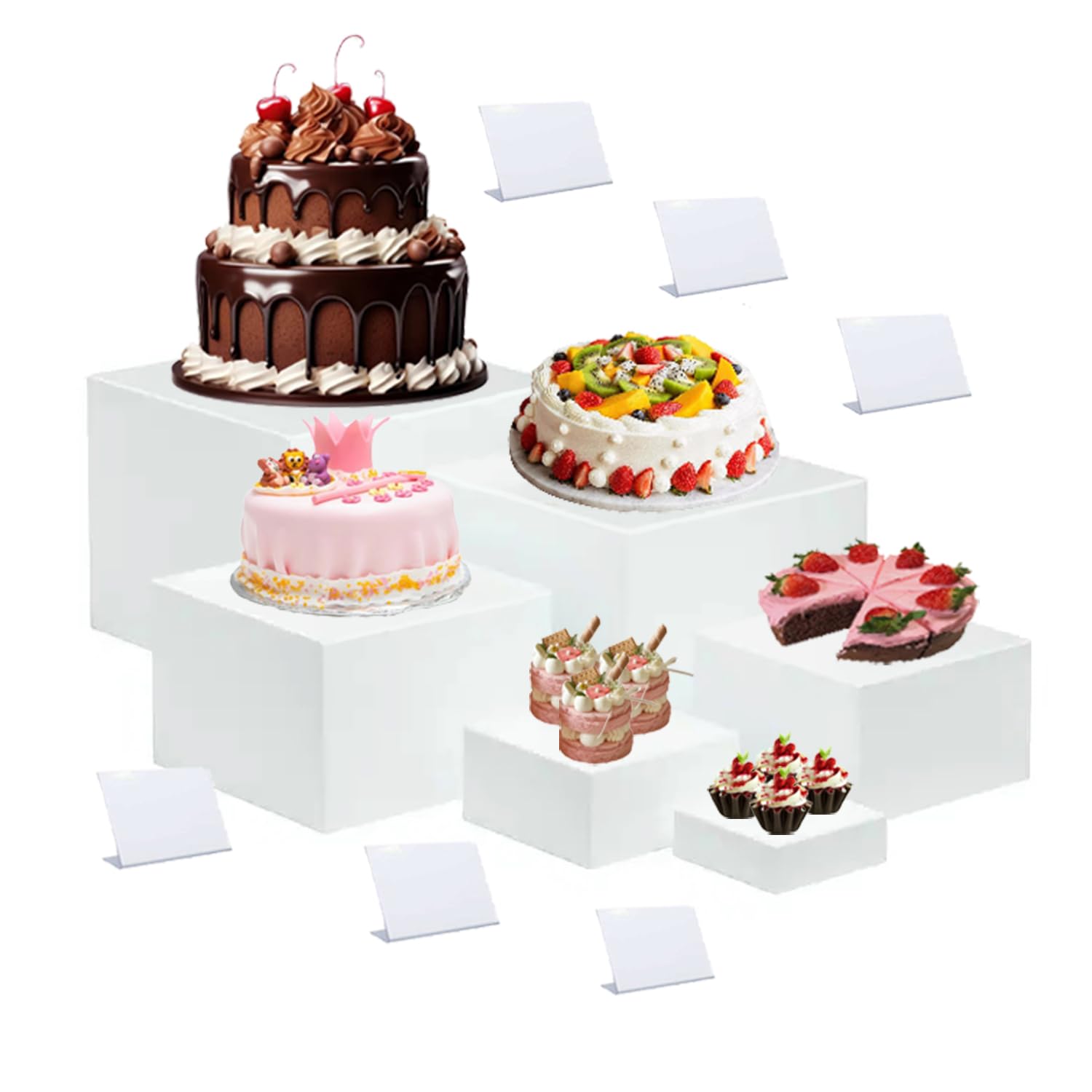 6 Pièces Presentoir Buffet Avec Mini Panneaux De Table,Cube En Acrylique Blanc Avec Fond Creux,6 Tailles Différentes En Acrylique Pour Décoration Fête,Pour Desserts/Bijoux Décoration De Fête(Cube-6)