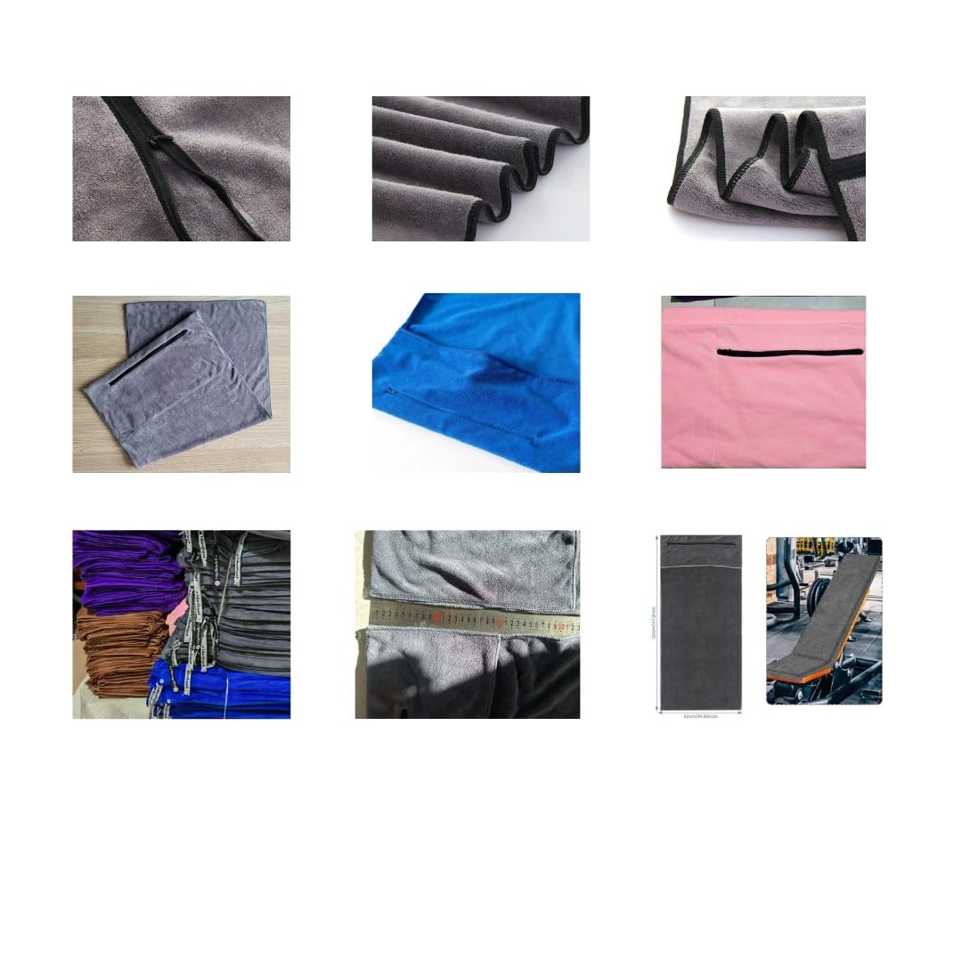 Angelica & Co Toalla de gimnasio de microfibra de secado rápido con bolsillo para teléfono, cremallera, fitness, pilates, funda para esterilla de yoga, cubierta de banco, camping, azul, L