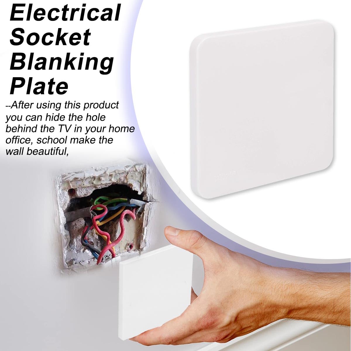 2 paquetes Placa en blanco única Orificio para tornillo oculto Cubierta de placa ciega de forma cuadrada de 1 unidad Placa ciega para enchufe eléctrico de una sola unidad